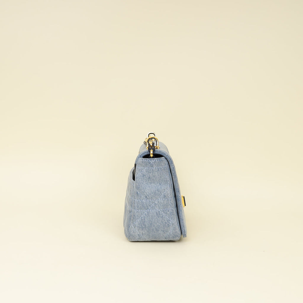 Christian Dior Blue Denim Macrocannage Medium Caro Bag