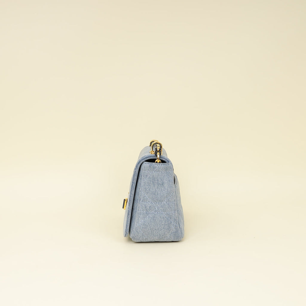 Christian Dior Blue Denim Macrocannage Medium Caro Bag