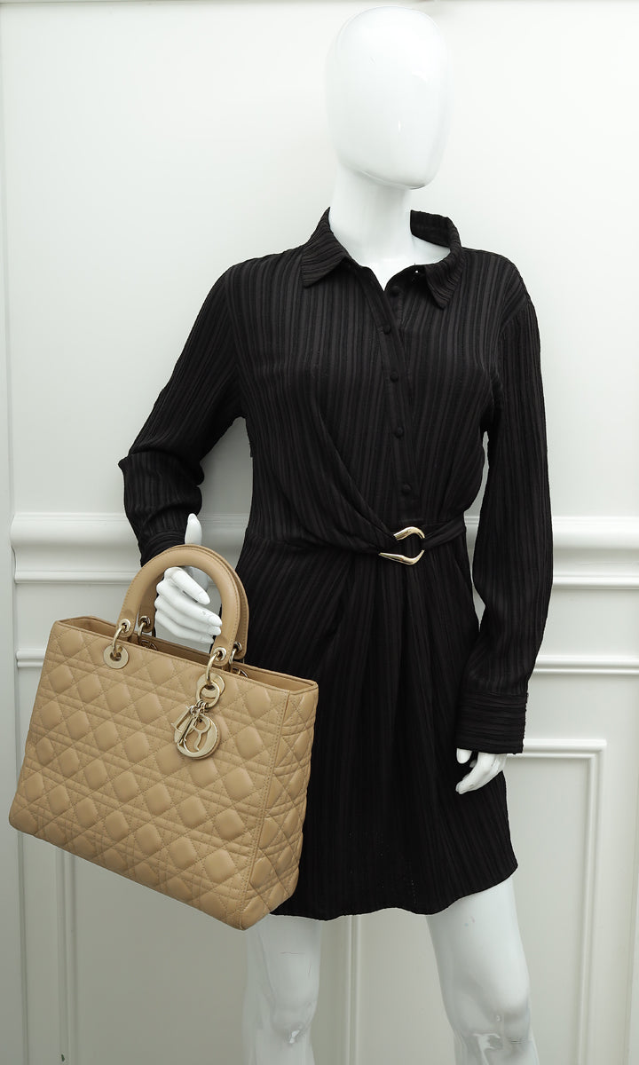 Christian Dior Beige Lady Dior Large Bag