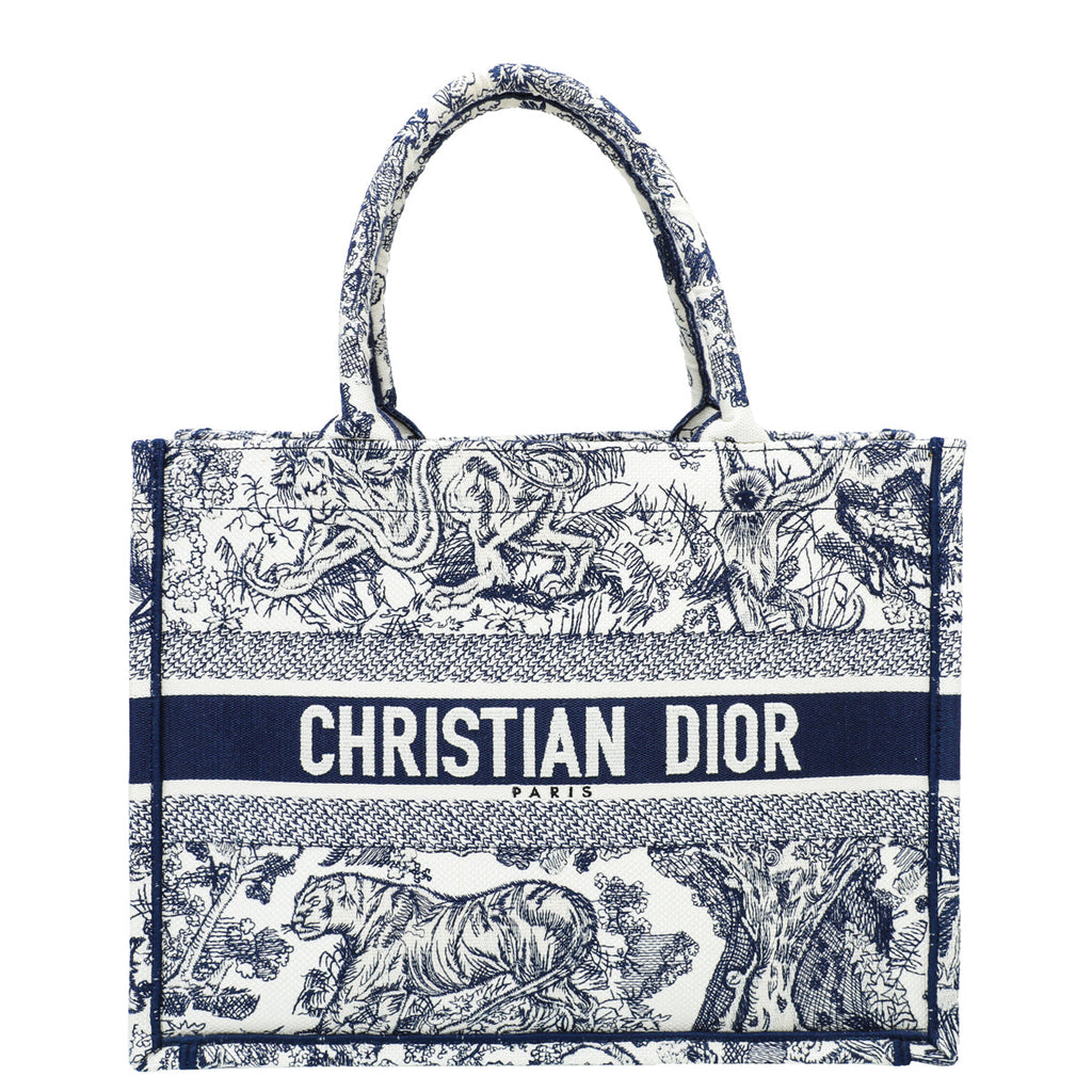 Christian Dior Bicolor Toile De Jouy Embroidery Book Tote Medium Bag