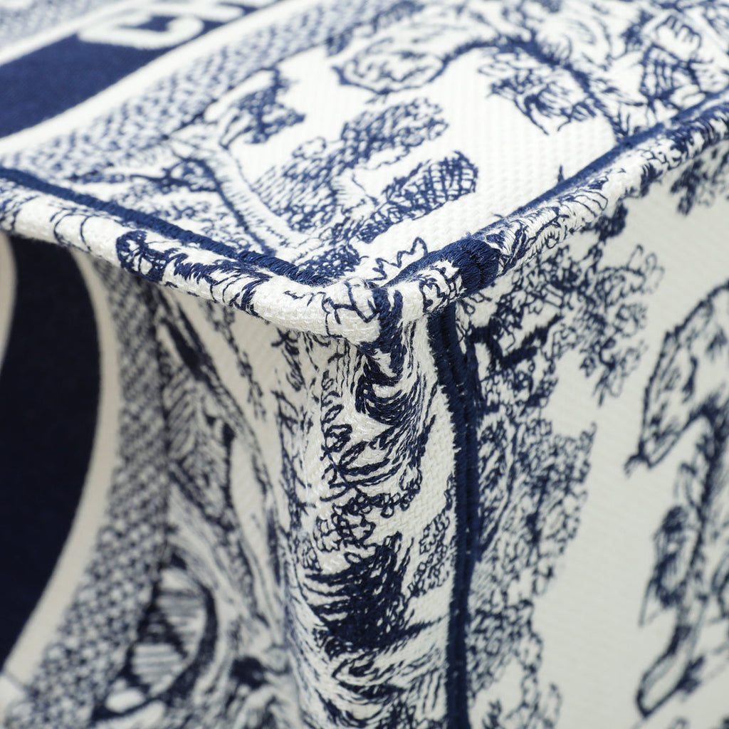 Christian Dior Bicolor Toile De Jouy Embroidery Book Tote Medium Bag