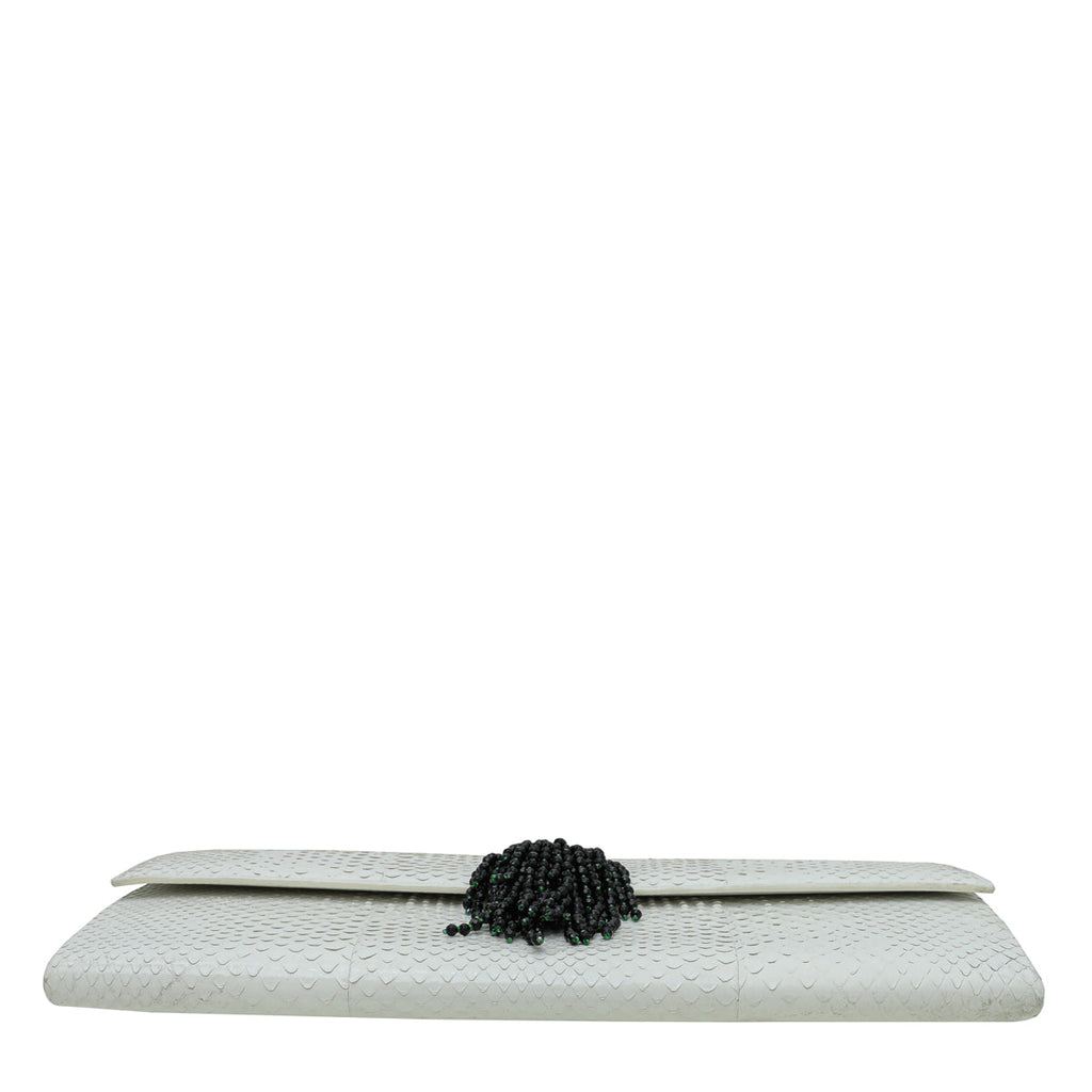 Christian Dior White Python Clutch W/Beaded Tassel