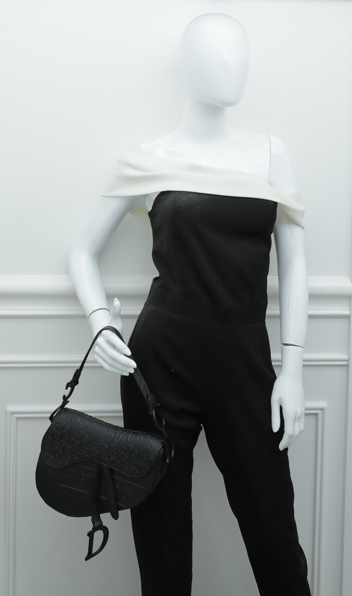 Christian Dior Black Oblique Embossed Saddle Medium Bag