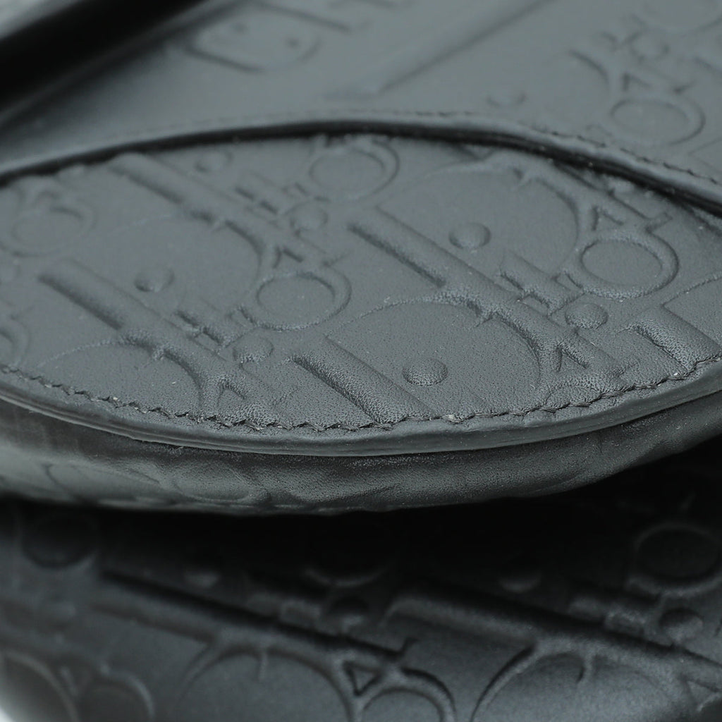 Christian Dior Black Oblique Embossed Saddle Medium Bag