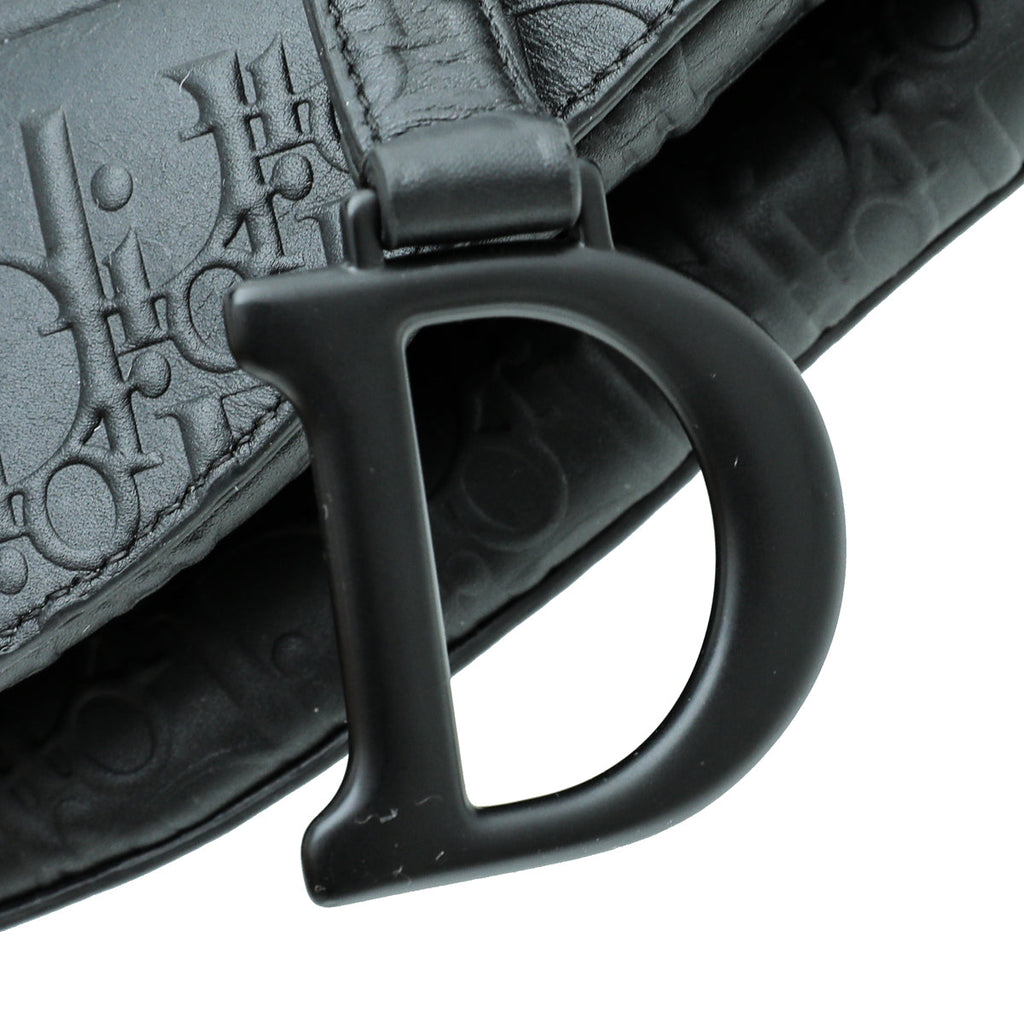 Christian Dior Black Oblique Embossed Saddle Medium Bag