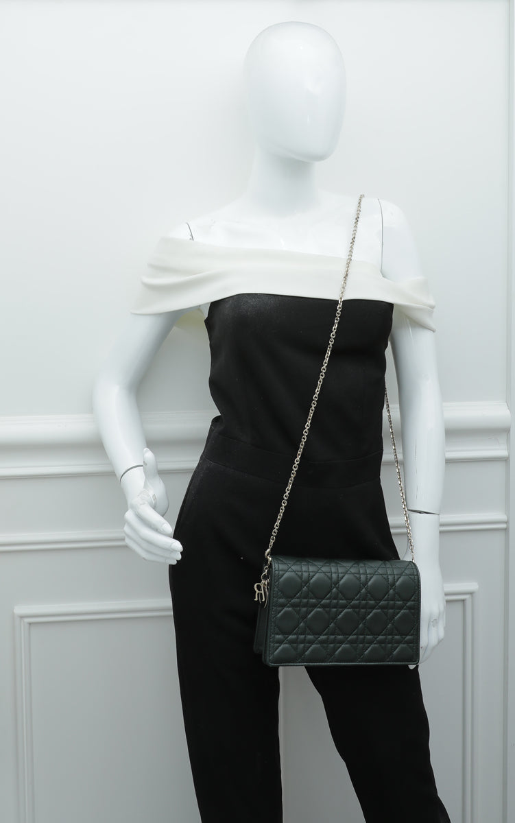Christian Dior Forest Green Lady Dior Chain Pouch