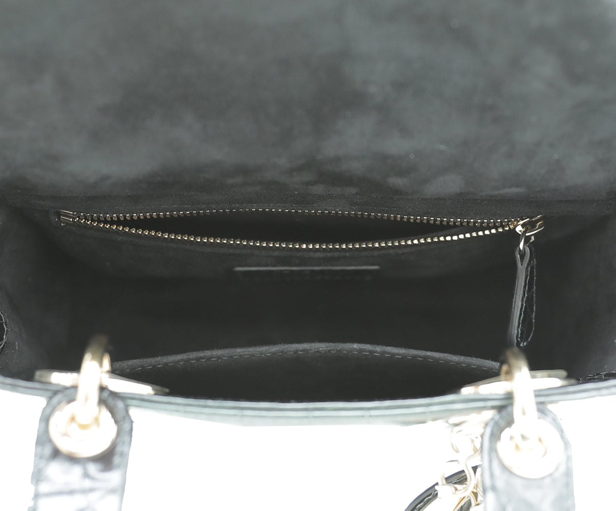 Christian Dior Black Forest Green Lady Dior Alligator Medium Bag