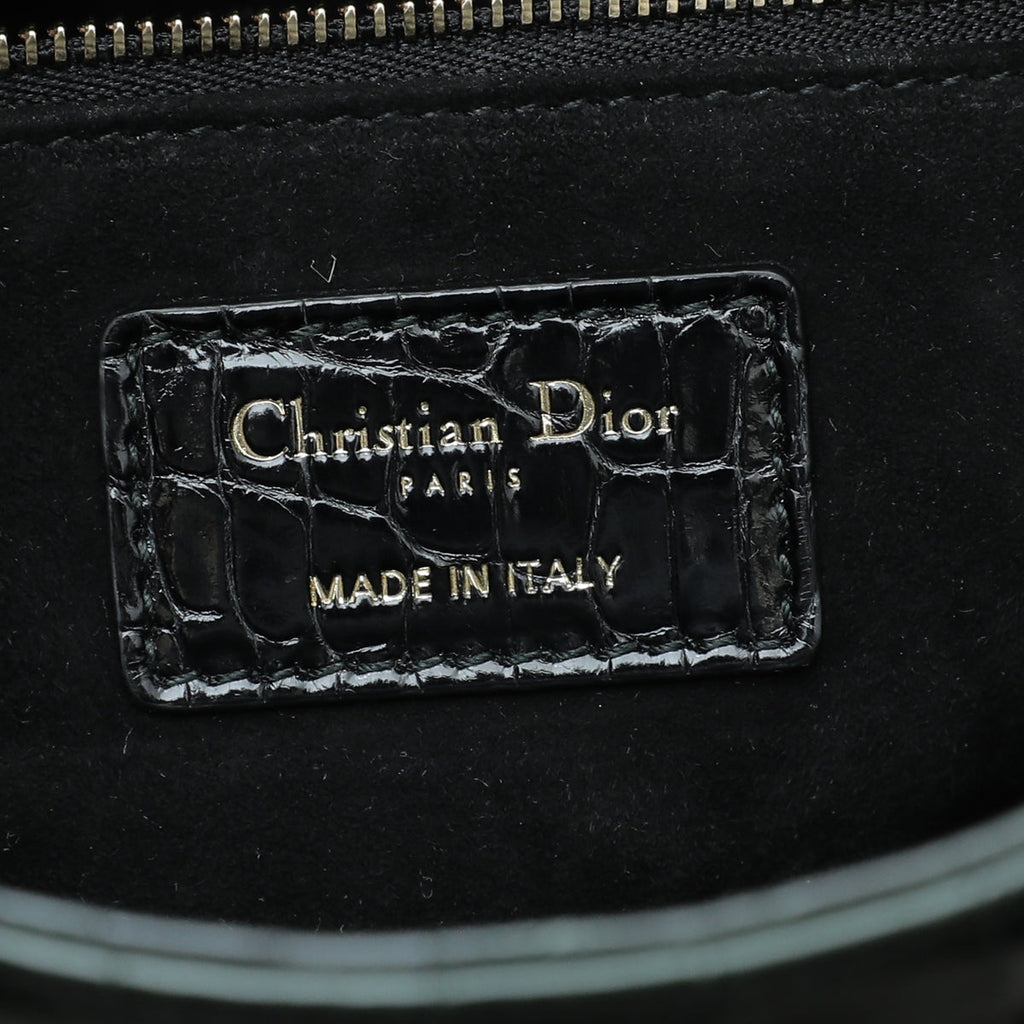Christian Dior Black Forest Green Lady Dior Alligator Medium Bag