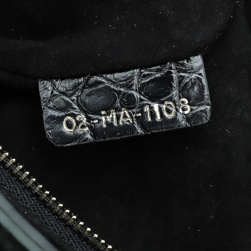 Christian Dior Black Forest Green Lady Dior Alligator Medium Bag