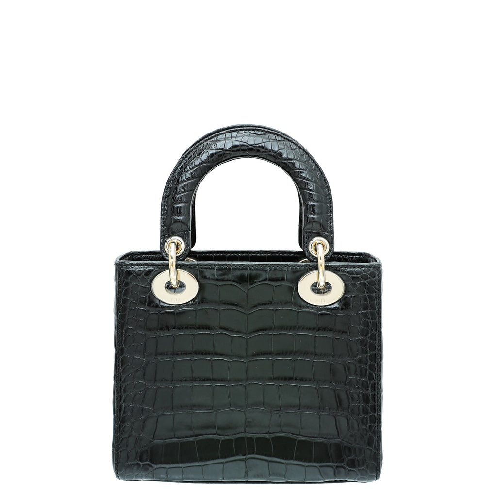 Christian Dior Black Forest Green Lady Dior Alligator Medium Bag
