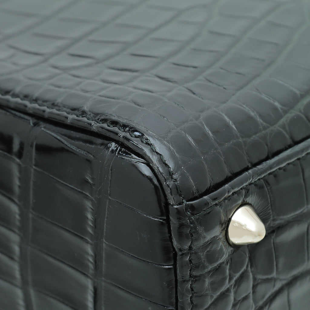 Christian Dior Black Forest Green Lady Dior Alligator Medium Bag