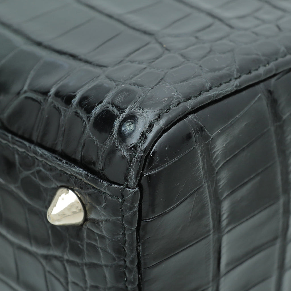 Christian Dior Black Forest Green Lady Dior Alligator Medium Bag