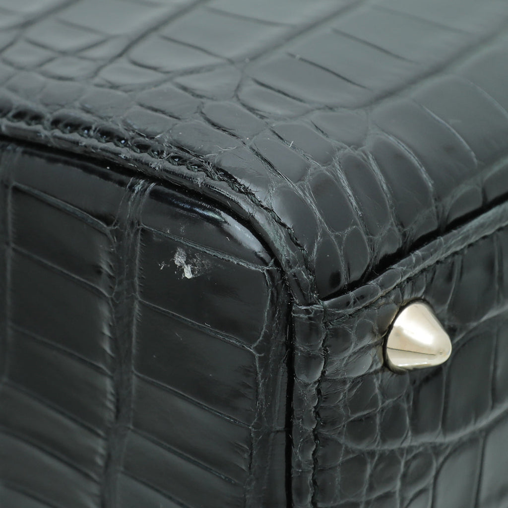 Christian Dior Black Forest Green Lady Dior Alligator Medium Bag