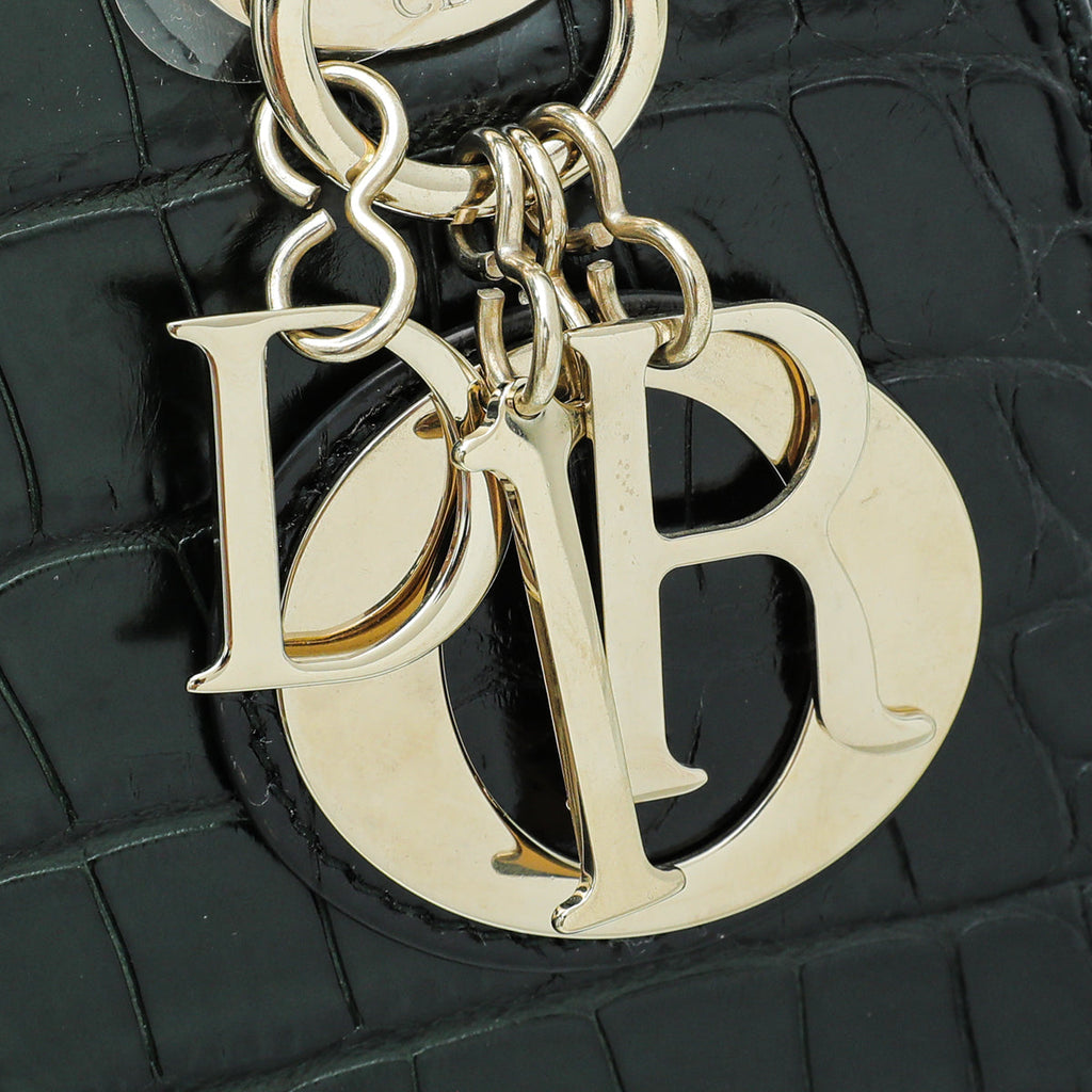 Christian Dior Black Forest Green Lady Dior Alligator Medium Bag