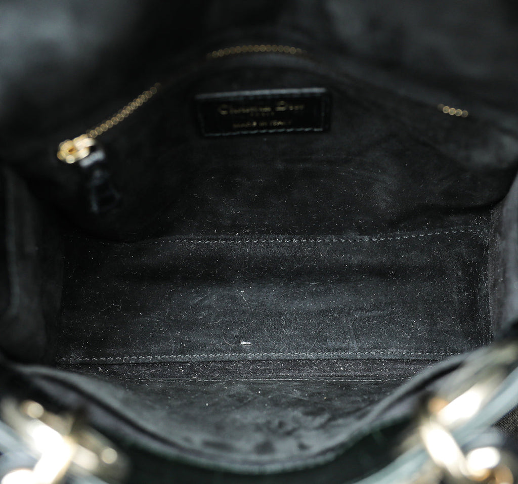 Christian Dior Black Forest Green Lady Dior Alligator Medium Bag