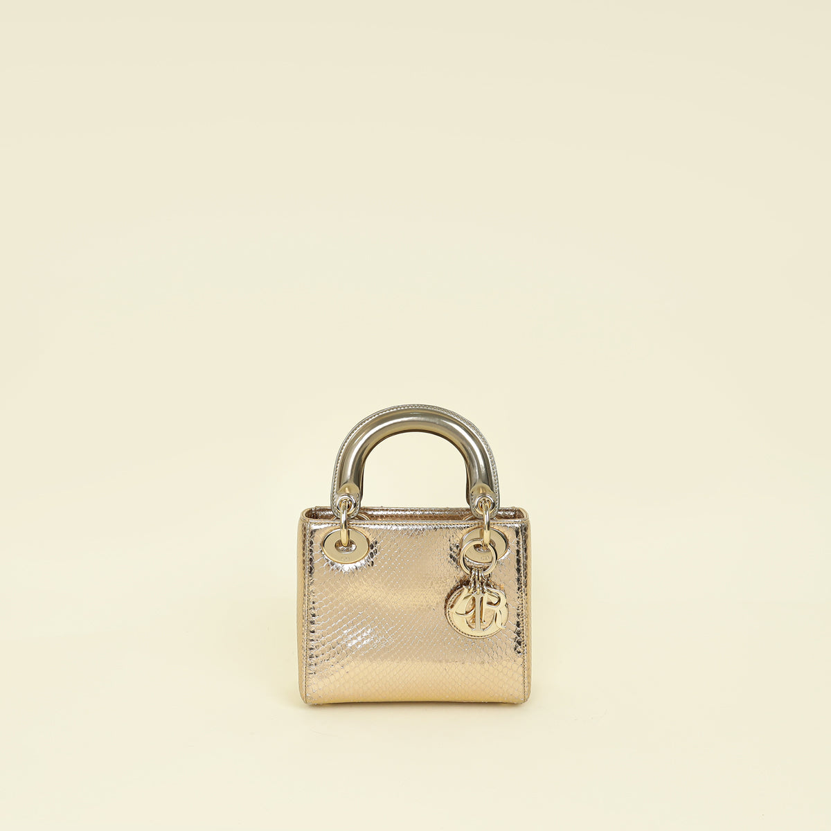 Christian Dior Metallic Champagne Lady Dior Metallic Python Mini Chain Bag