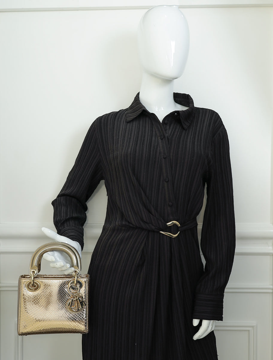 Christian Dior Metallic Champagne Lady Dior Metallic Python Mini Chain Bag