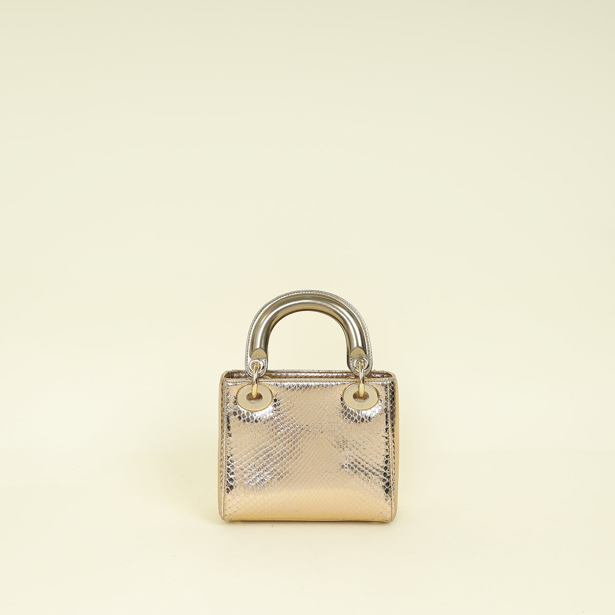 Christian Dior Metallic Champagne Lady Dior Metallic Python Mini Chain Bag