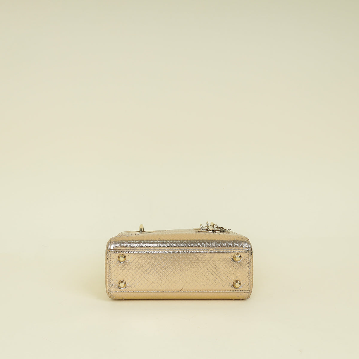 Christian Dior Metallic Champagne Lady Dior Metallic Python Mini Chain Bag