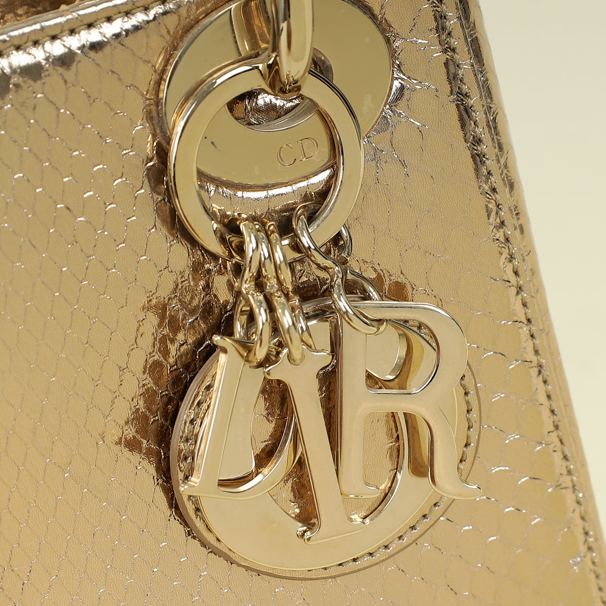 Christian Dior Metallic Champagne Lady Dior Metallic Python Mini Chain Bag