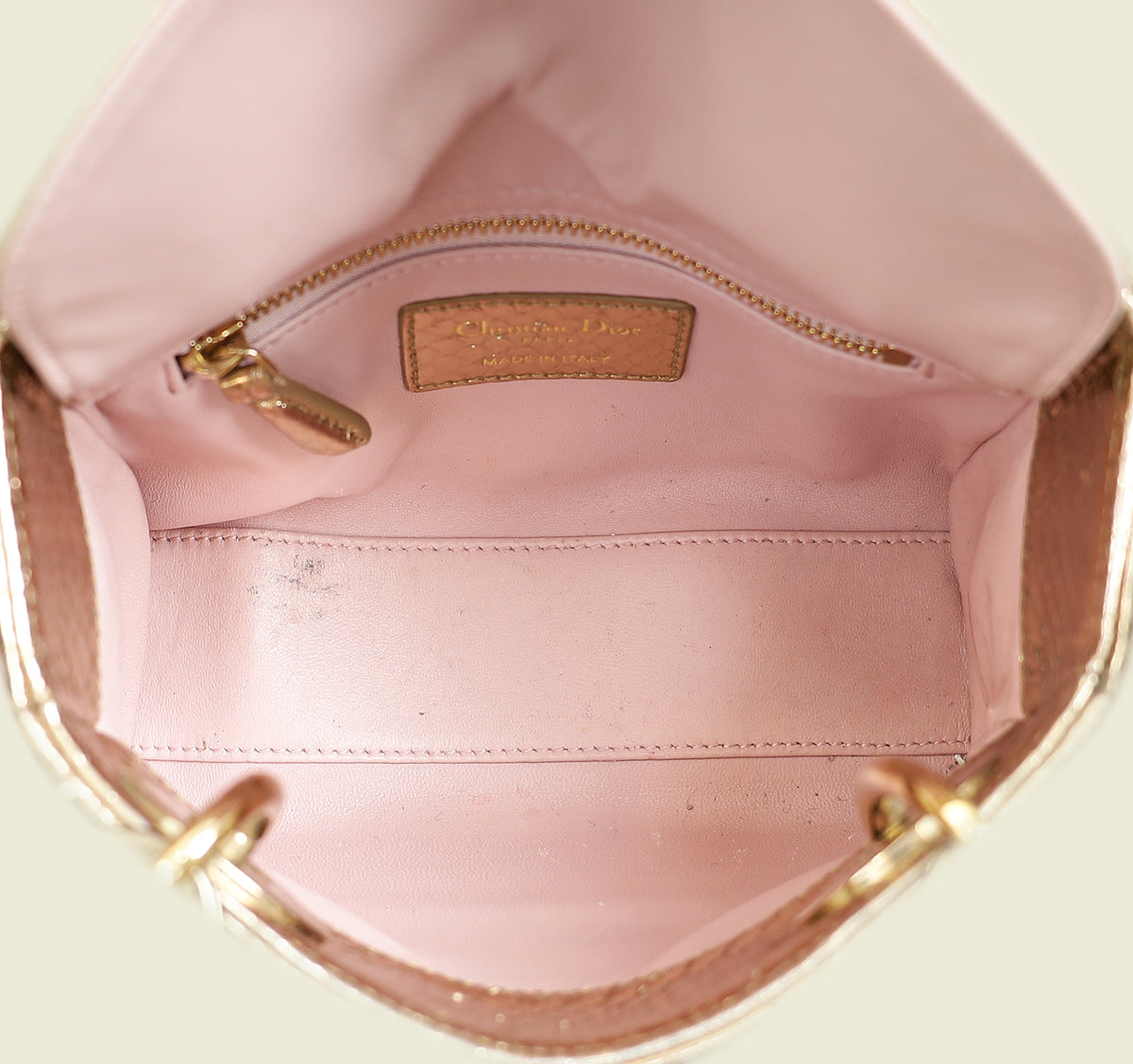 Christian Dior Metallic Champagne Lady Dior Metallic Python Mini Chain Bag