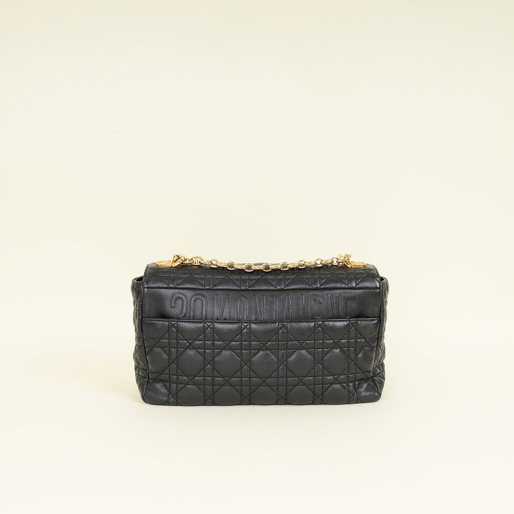 Christian Dior Black Supple Cannage Caro Large Flap Bag