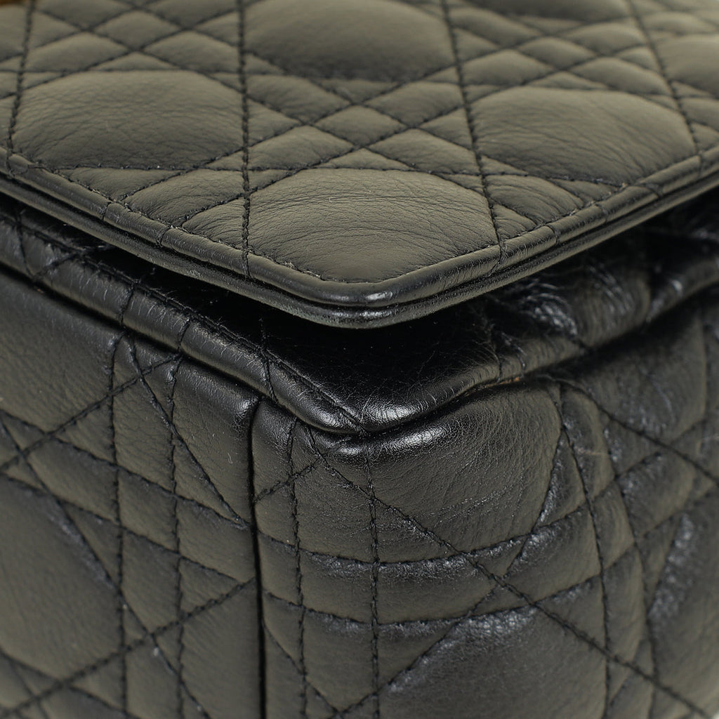 Christian Dior Black Supple Cannage Caro Large Flap Bag