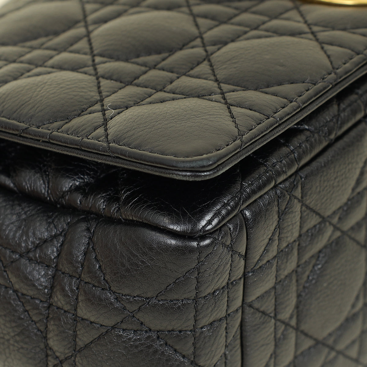Christian Dior Black Supple Cannage Caro Large Flap Bag