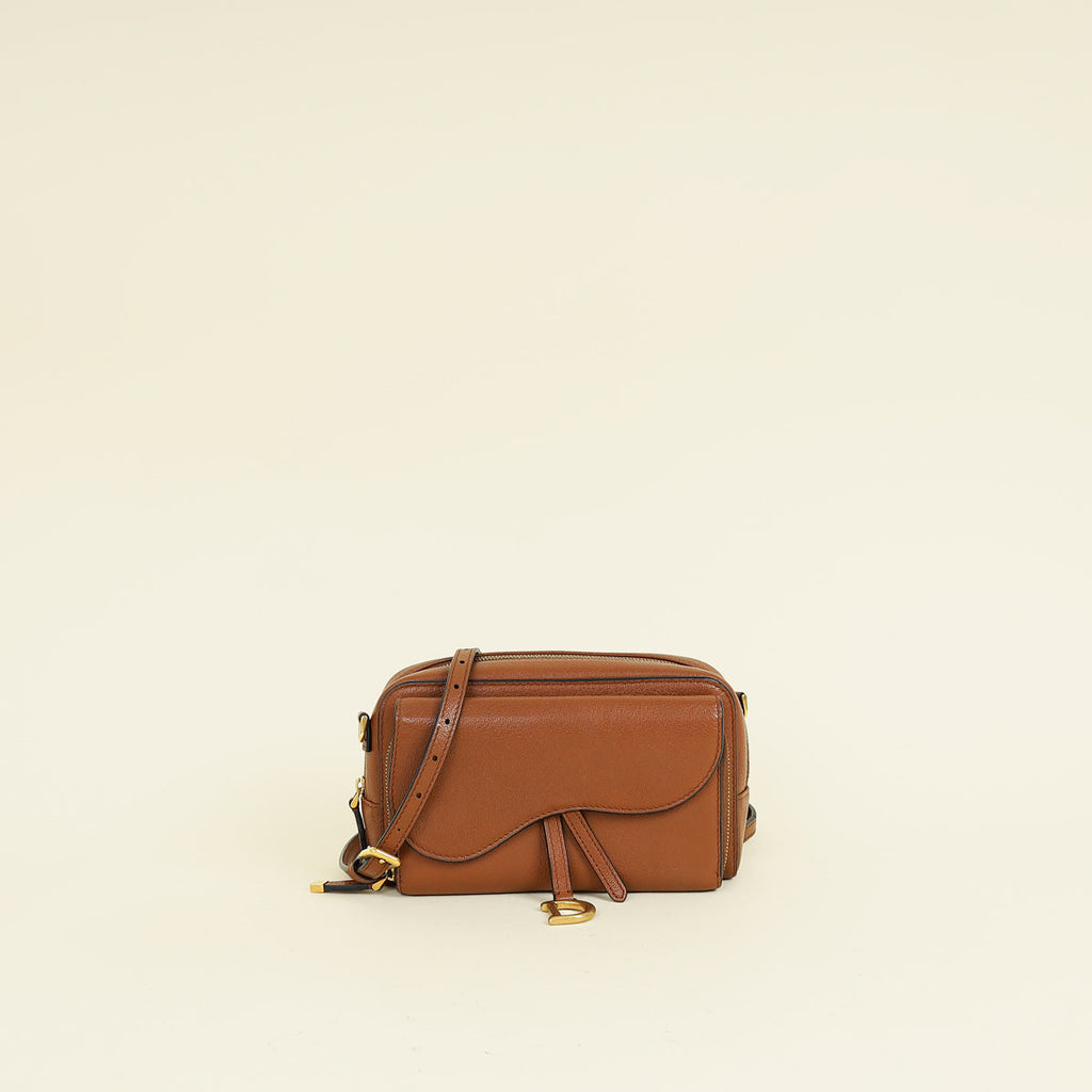 Christian Dior Brown Double Saddle Pouch Crossbody Bag