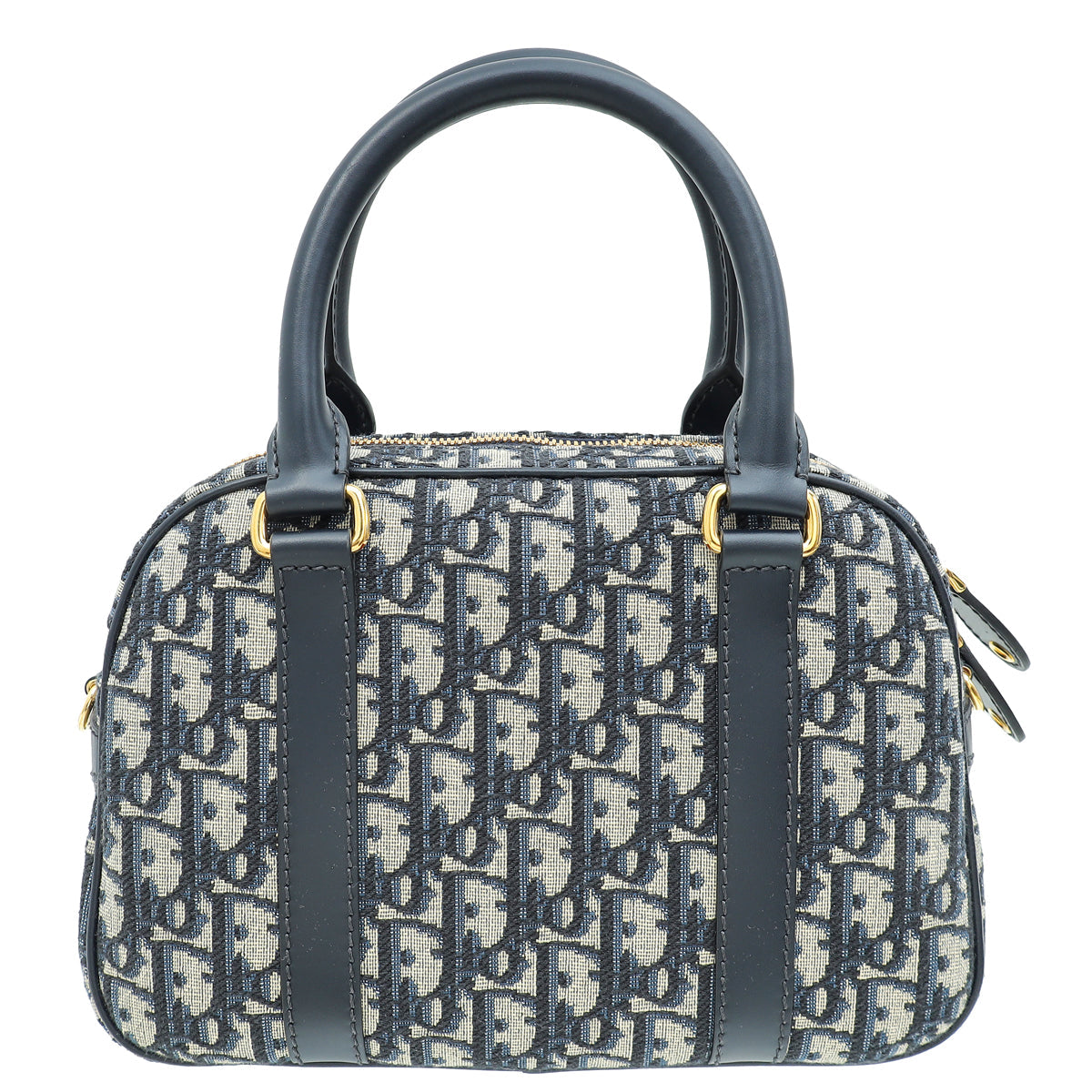 Christian Dior Navy Blue Oblique D-Vibe Medium Bowling Bag