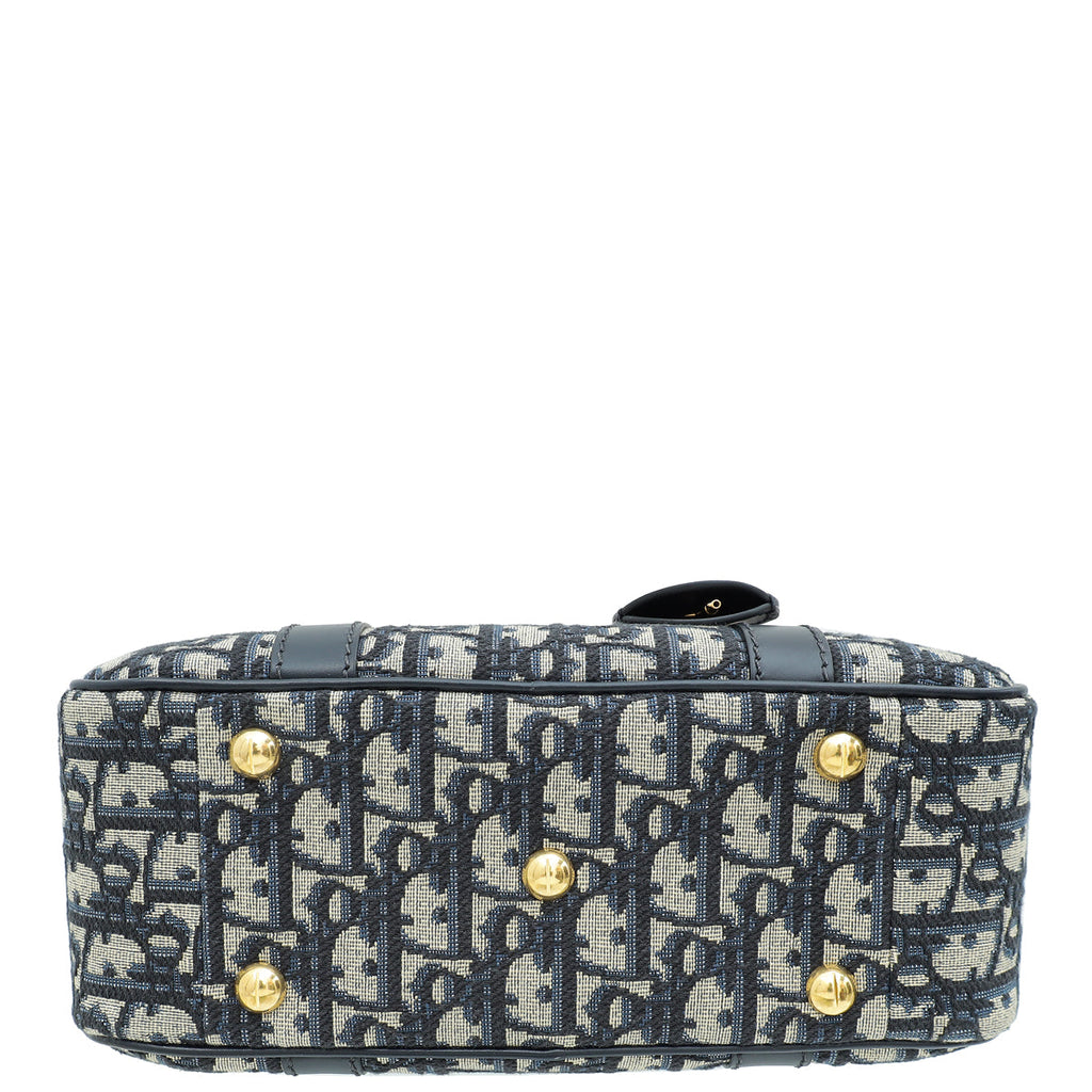 Christian Dior Navy Blue Oblique D-Vibe Medium Bowling Bag