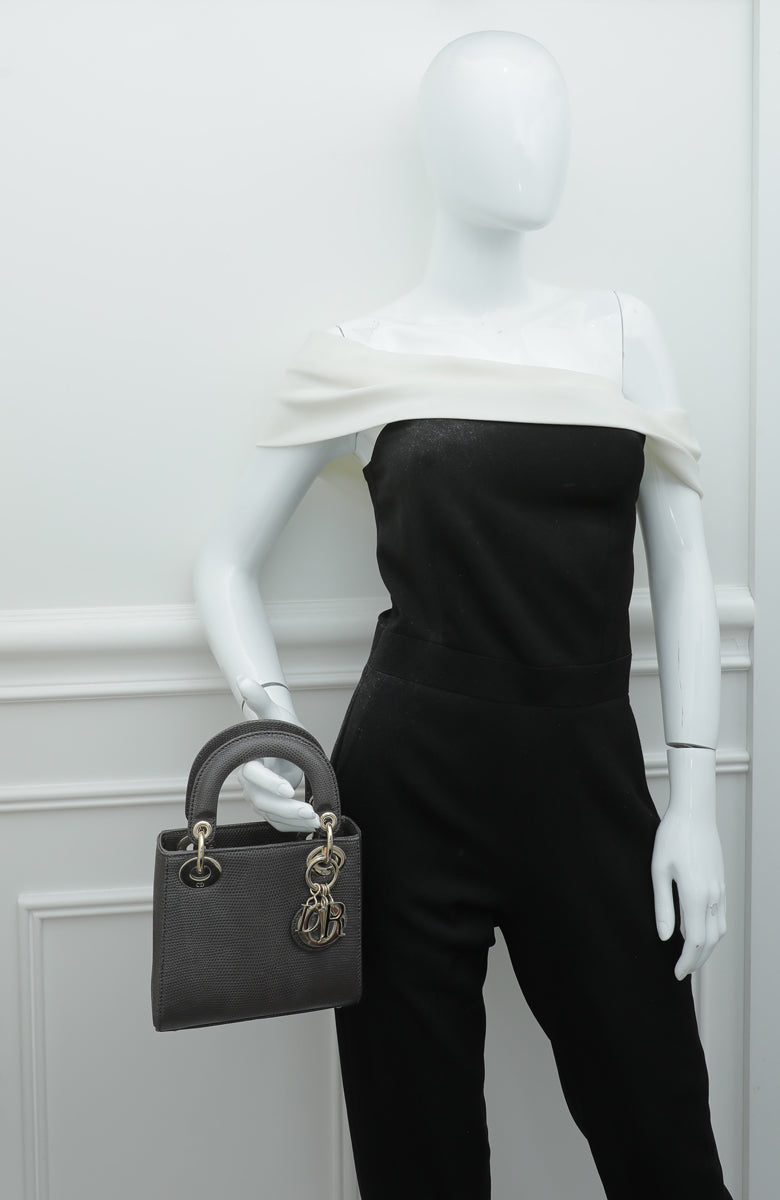 Christian Dior Smoky Gray Lizard Lady Dior Mini Bag