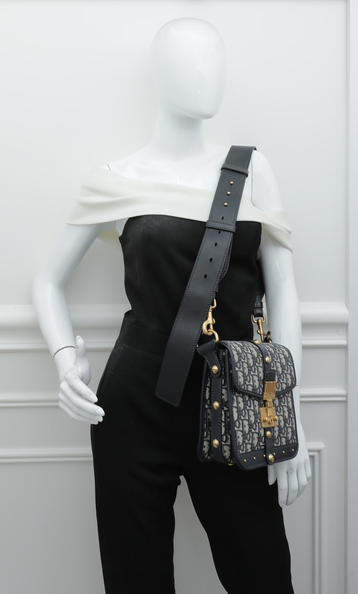 Christian Dior Blue Oblique Studded Square Dioraddict Flap Bag