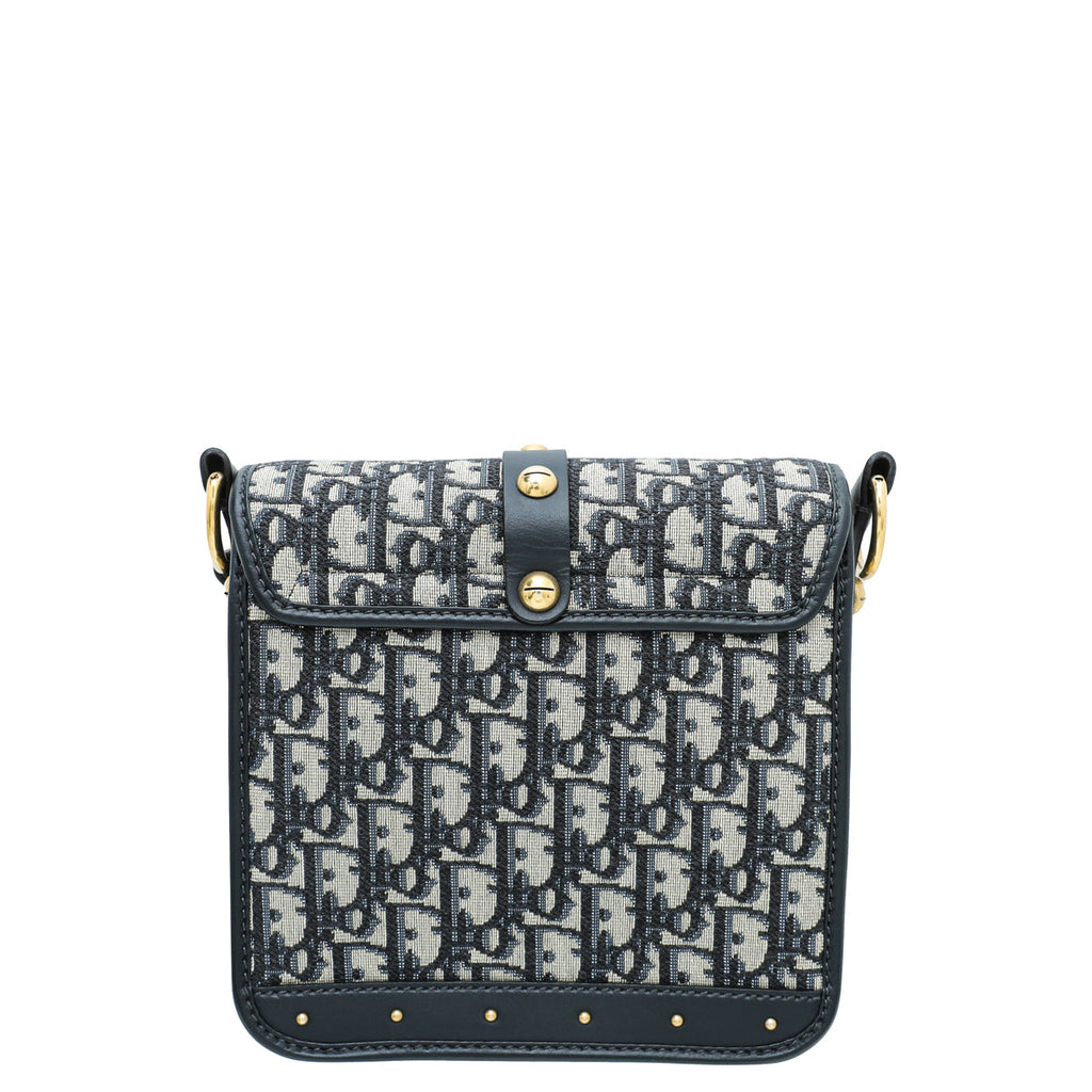 Christian Dior Blue Oblique Studded Square Dioraddict Flap Bag
