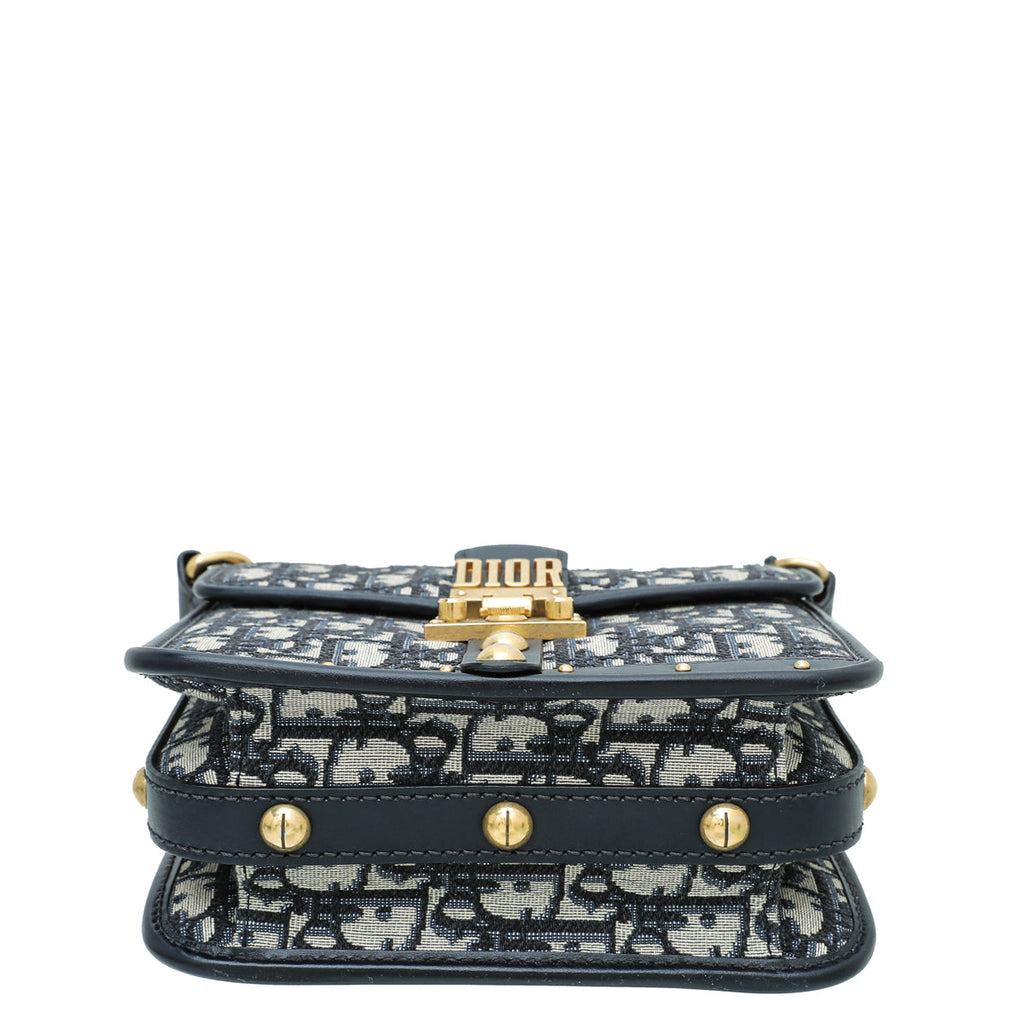 Christian Dior Blue Oblique Studded Square Dioraddict Flap Bag
