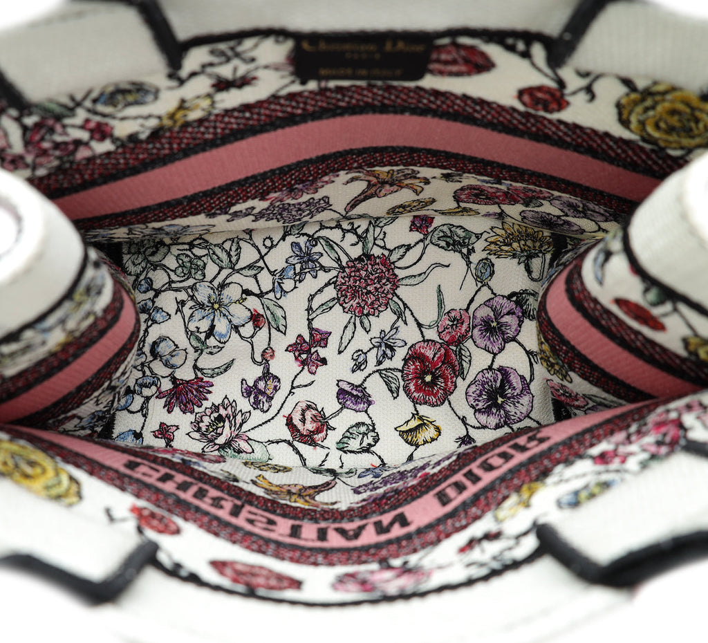 Christian Dior White Multicolor Book Tote Florilegio Embroidery Small Bag