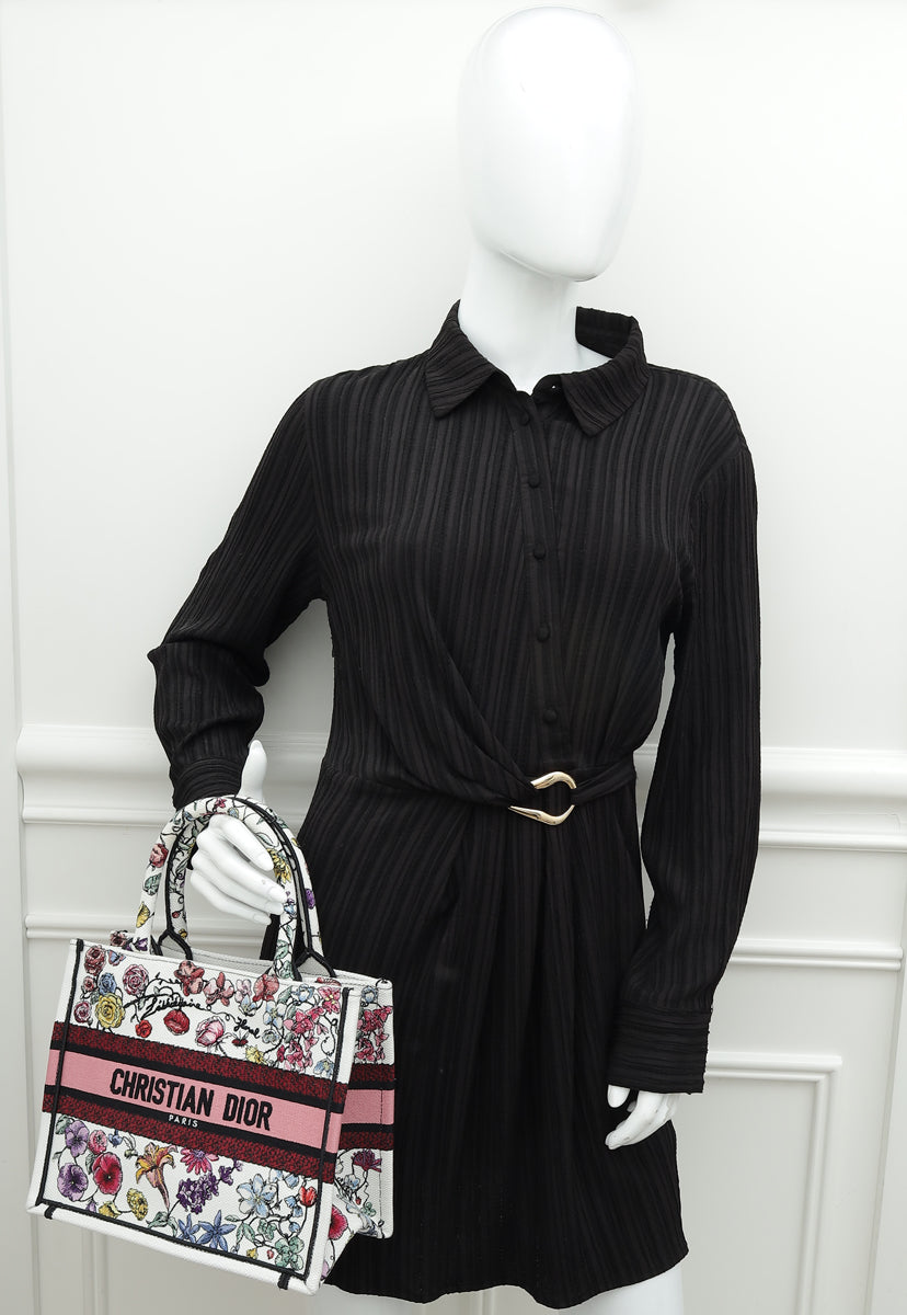 Christian Dior White Multicolor Book Tote Florilegio Embroidery Small Bag