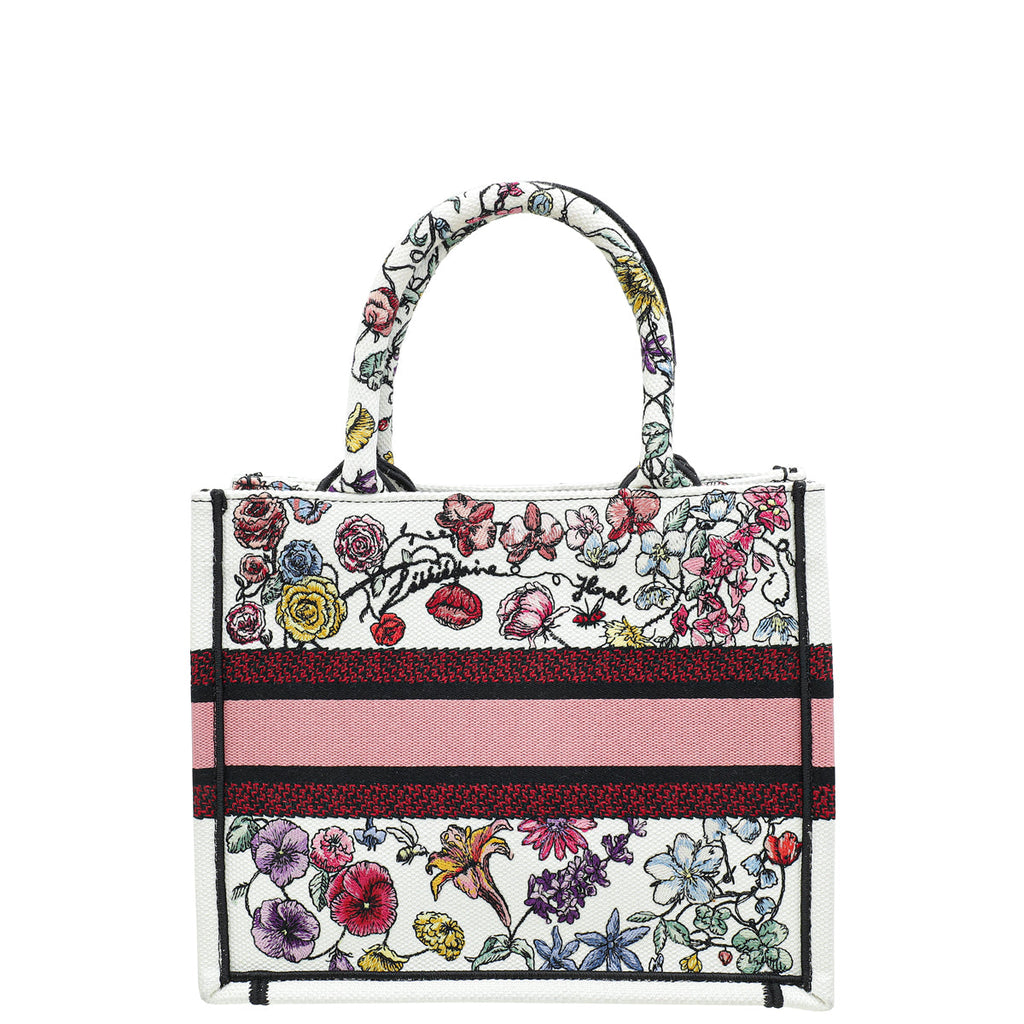 Christian Dior White Multicolor Book Tote Florilegio Embroidery Small Bag