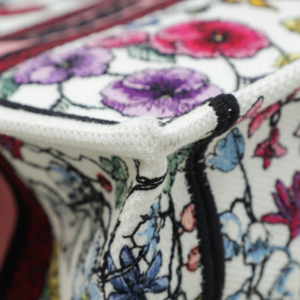 Christian Dior White Multicolor Book Tote Florilegio Embroidery Small Bag