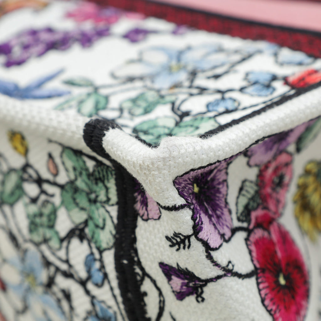 Christian Dior White Multicolor Book Tote Florilegio Embroidery Small Bag