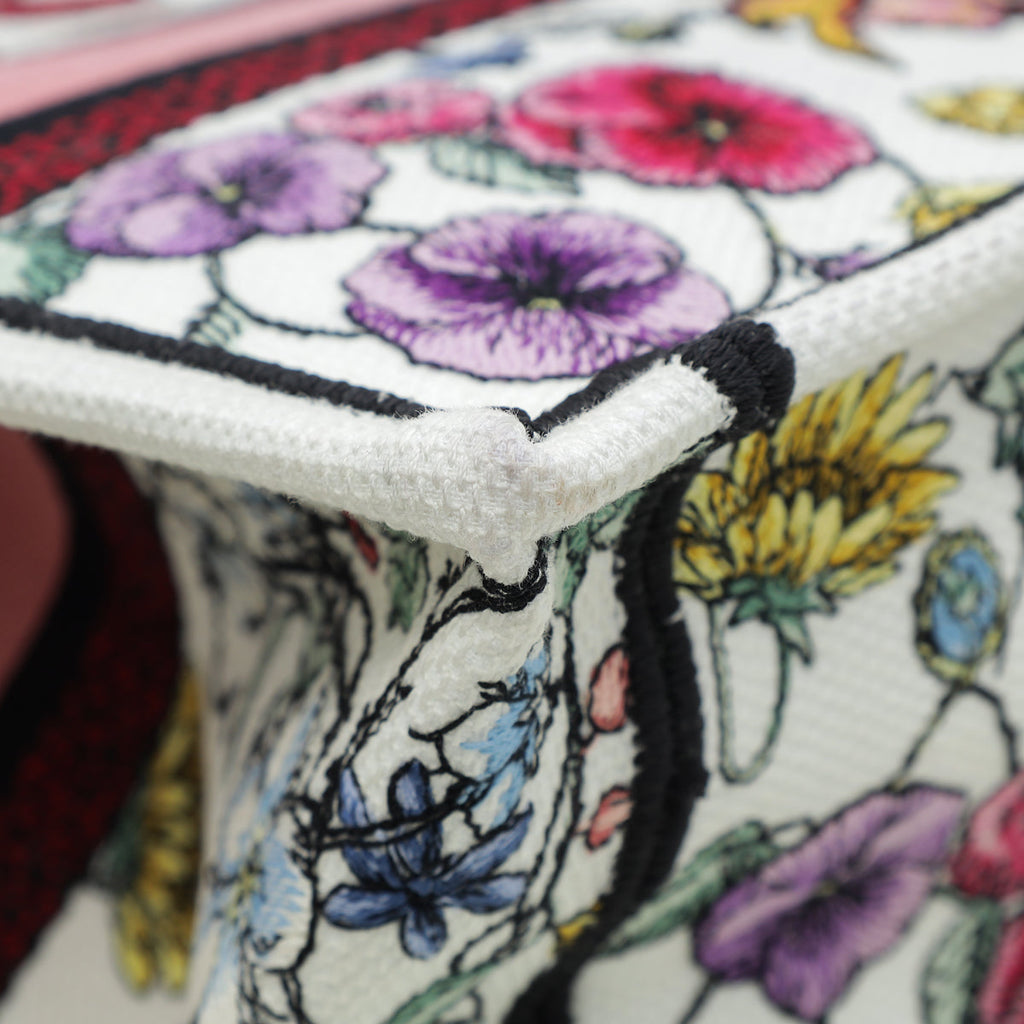 Christian Dior White Multicolor Book Tote Florilegio Embroidery Small Bag