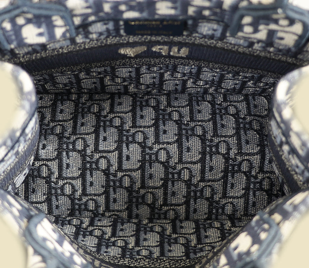Christian Dior Navy Blue Oblique Small Book Tote Bag w/ UP INITIALS