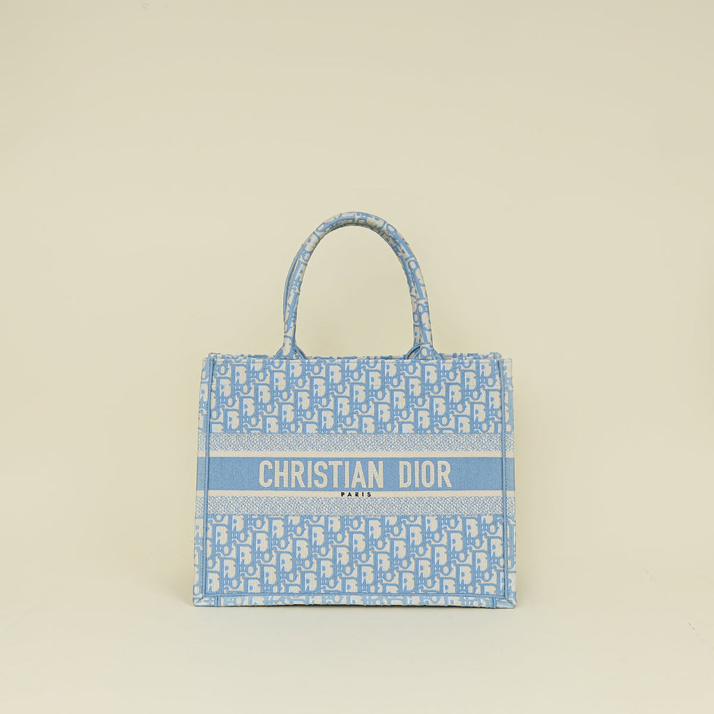 Christian Dior Light Blue Oblique Book Tote Medium Bag W/ USH Initial