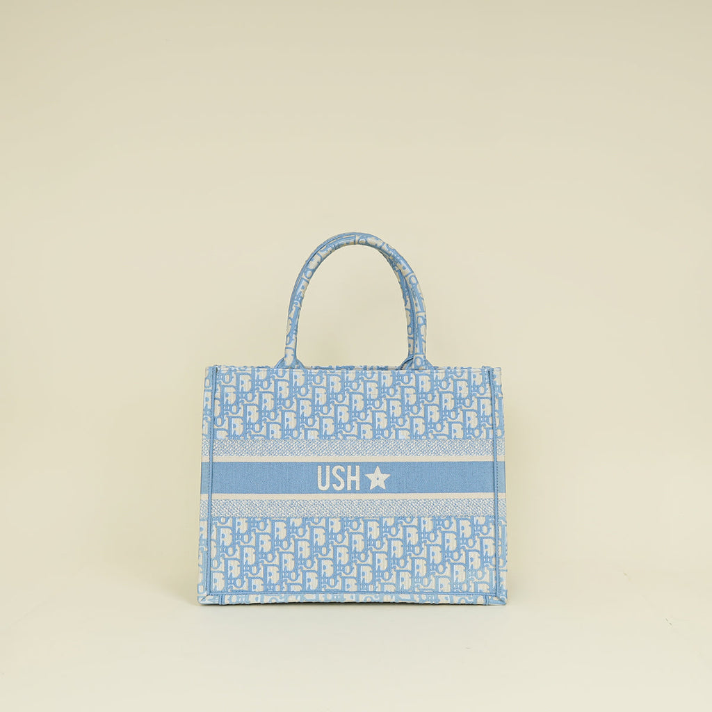 Christian Dior Light Blue Oblique Book Tote Medium Bag W/ USH Initial