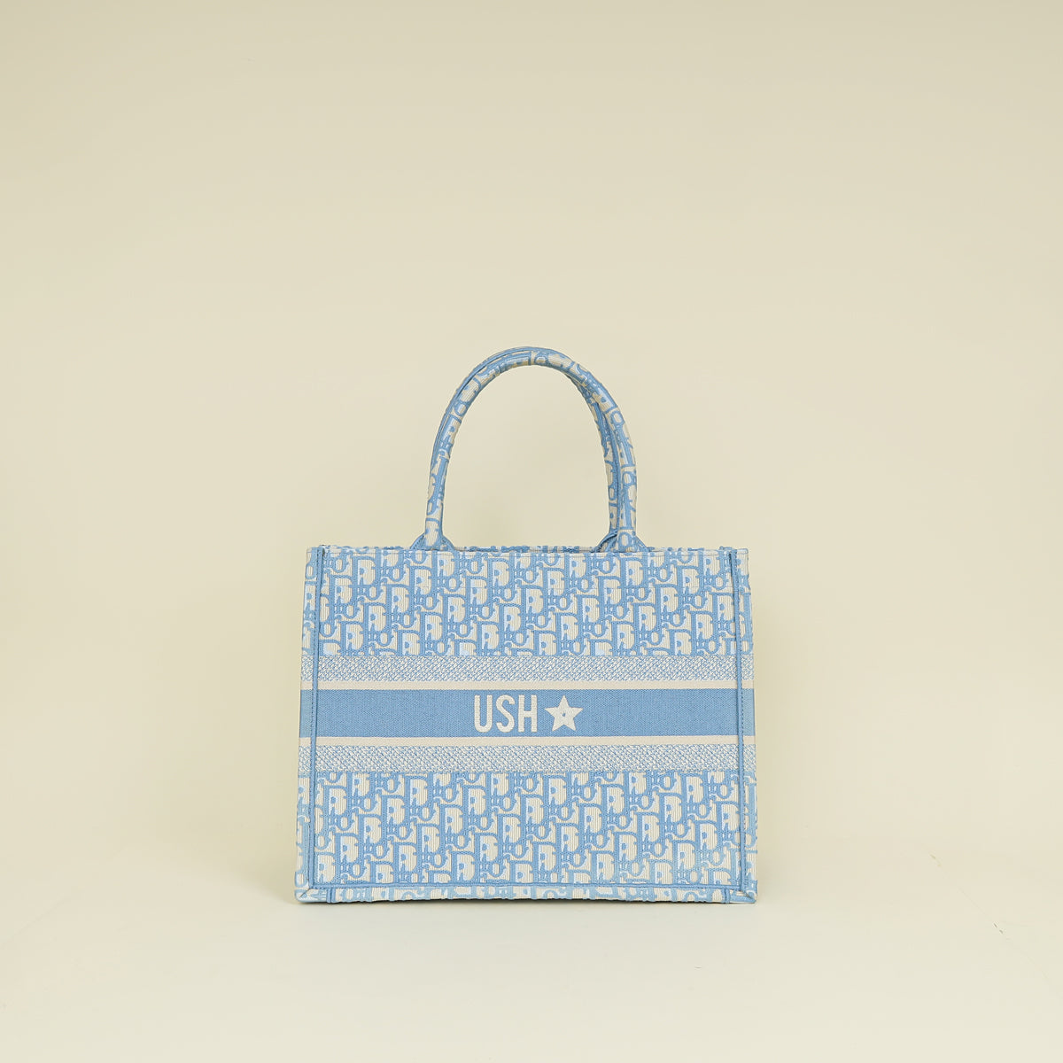 Christian Dior Light Blue Oblique Book Tote Medium Bag W/ USH Initial