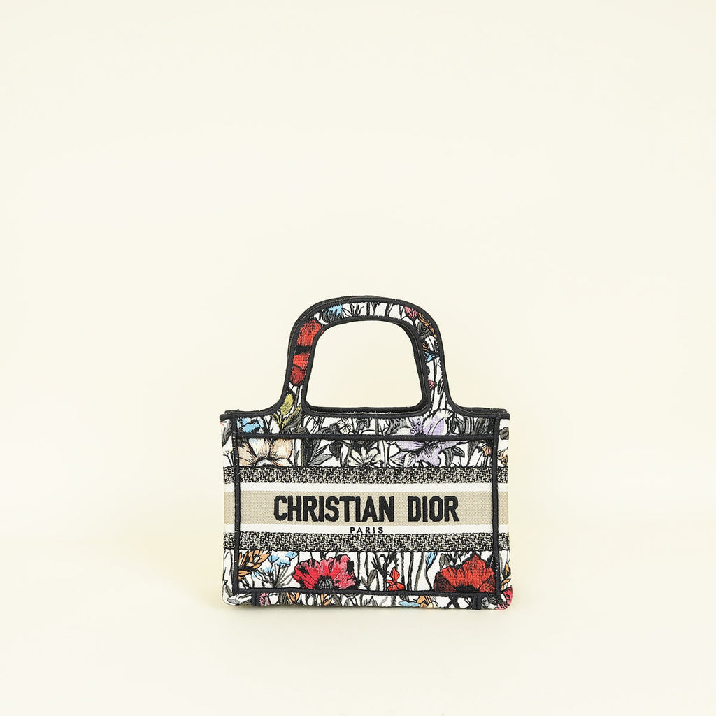 Christian Dior Multicolor Mille Fleurs Embroidery Mini Book Tote Bag W/ UP Initial