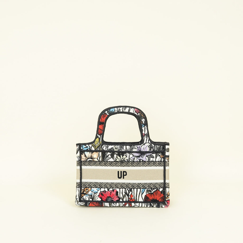 Christian Dior Multicolor Mille Fleurs Embroidery Mini Book Tote Bag W/ UP Initial