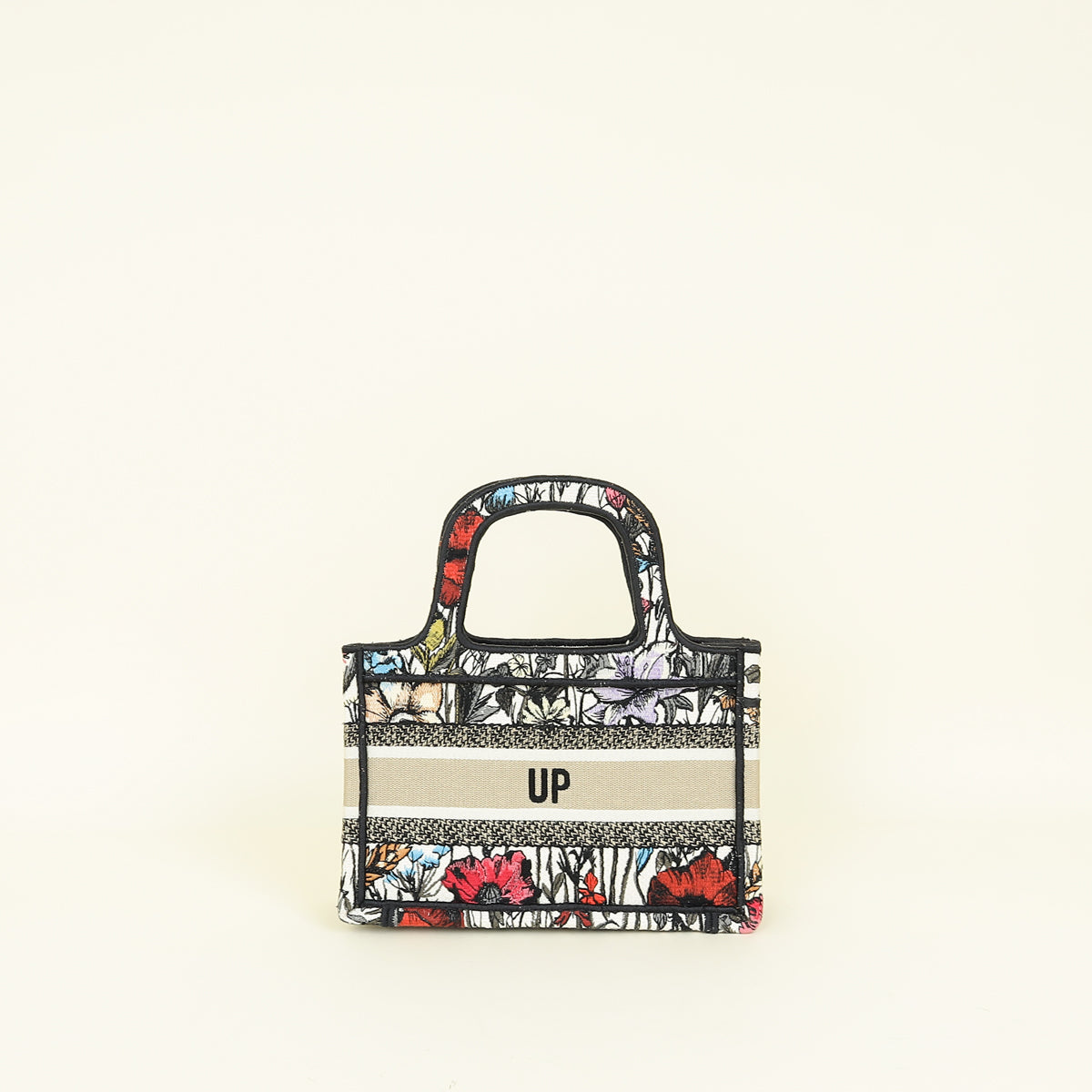 Christian Dior Multicolor Mille Fleurs Embroidery Mini Book Tote Bag W/ UP Initial
