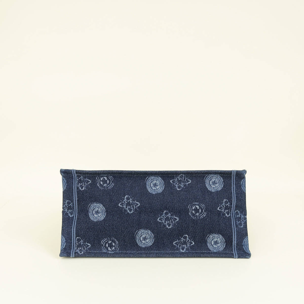 Christian Dior Navy Blue Denim Flowers Embroidered Medium Book Tote Bag
