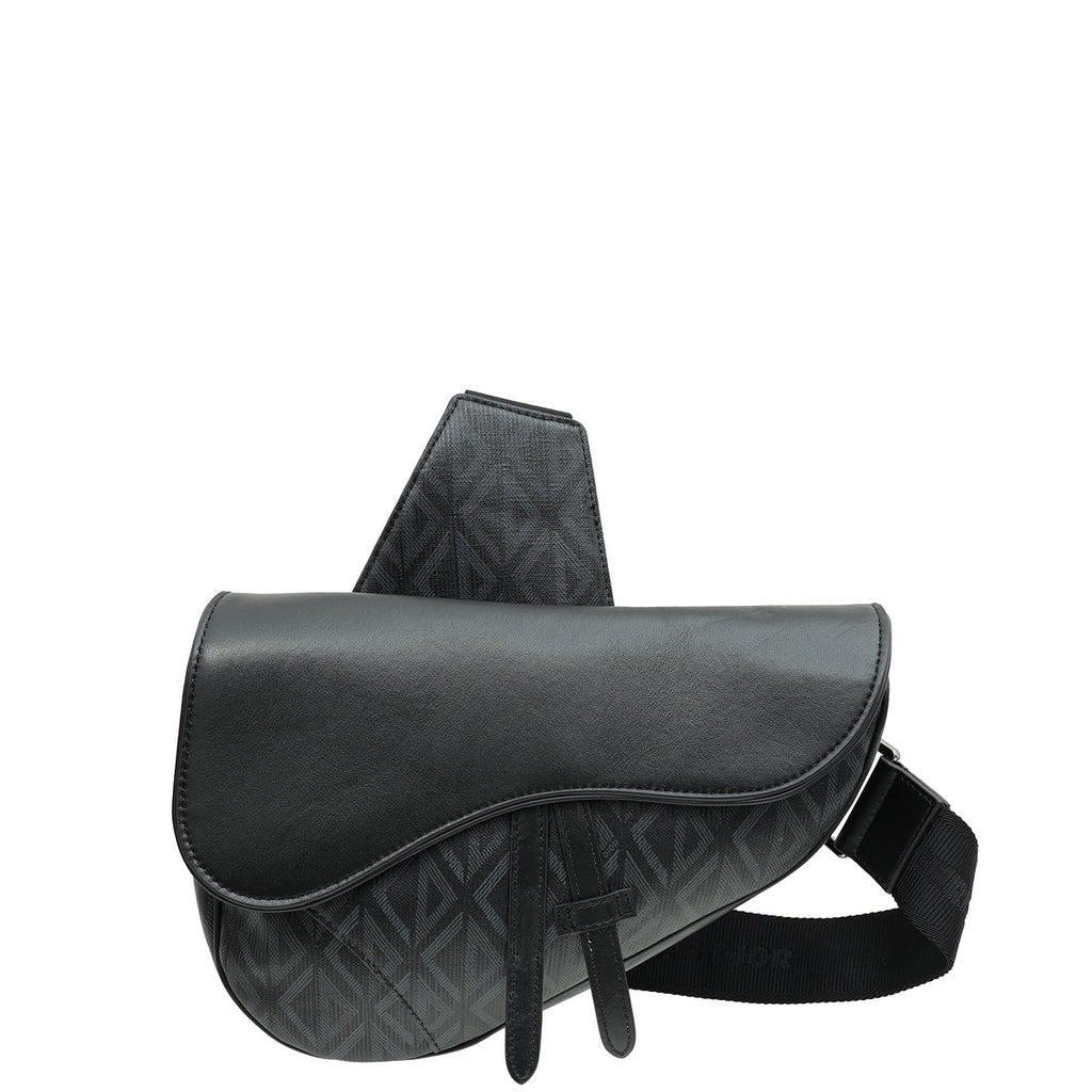 Christian Dior Black CD Diamond Print Saddle Crossbody Bag